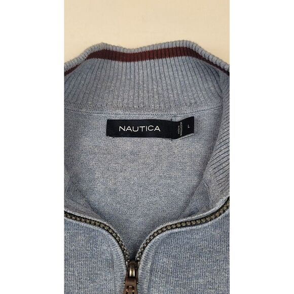 Nautica Sweater Mens Large. Vintage Qt. Zip Striped Blue Pullover Longsleeve. - Picture 3 of 8